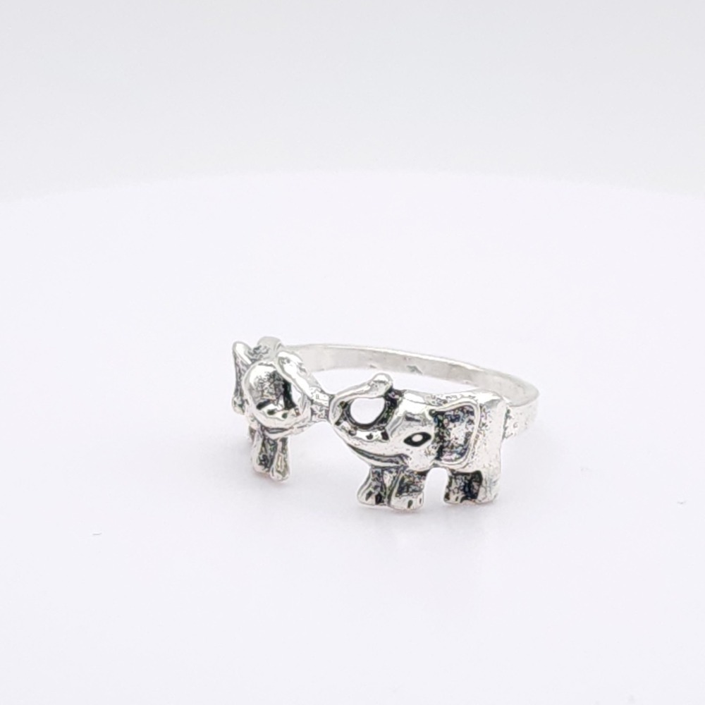 Silver Elephant Wrap Ring Size 7 Animal Band Statement - Picture 6 of 15